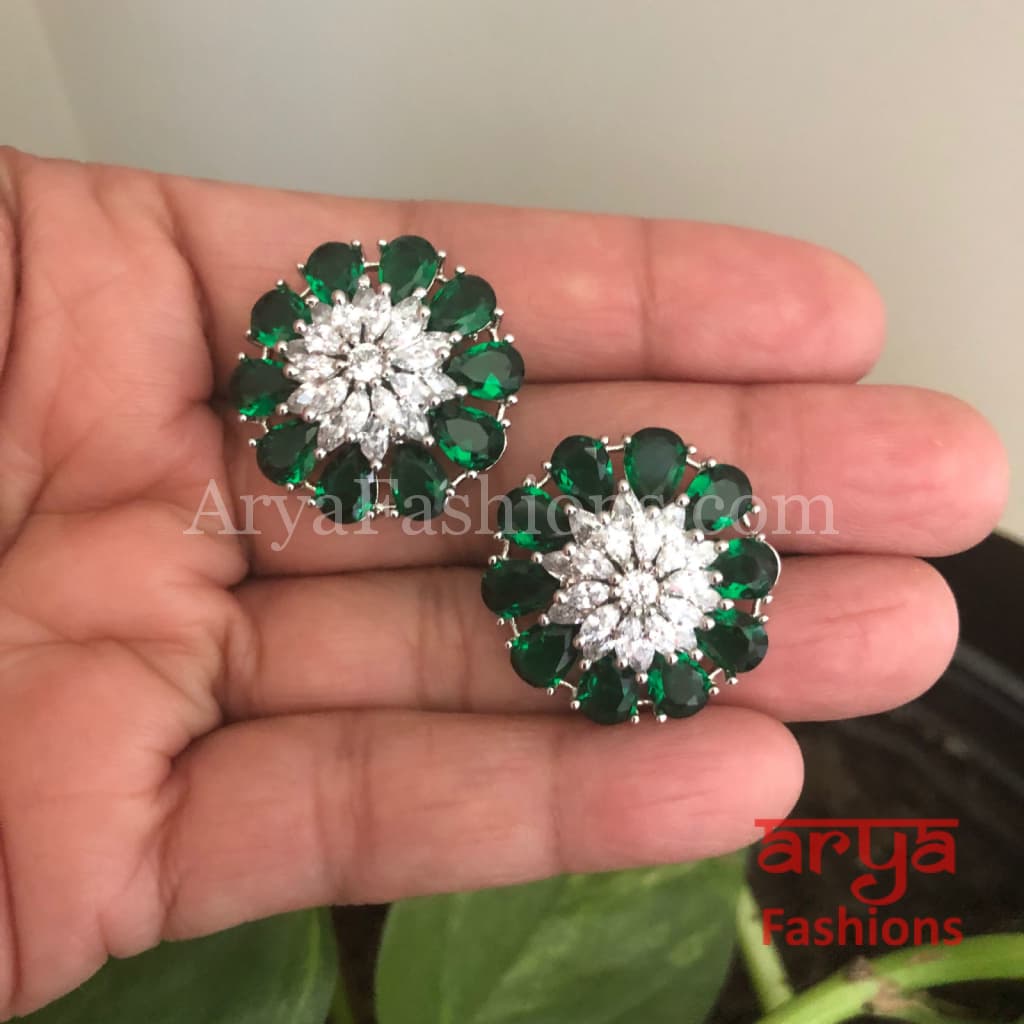 Isha CZ Studs with Silver stones in Rose Gold Finish/ Trendy Bollywood Stud