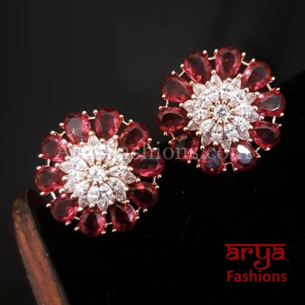 Isha CZ Studs with Silver stones in Rose Gold Finish/ Trendy Bollywood Stud