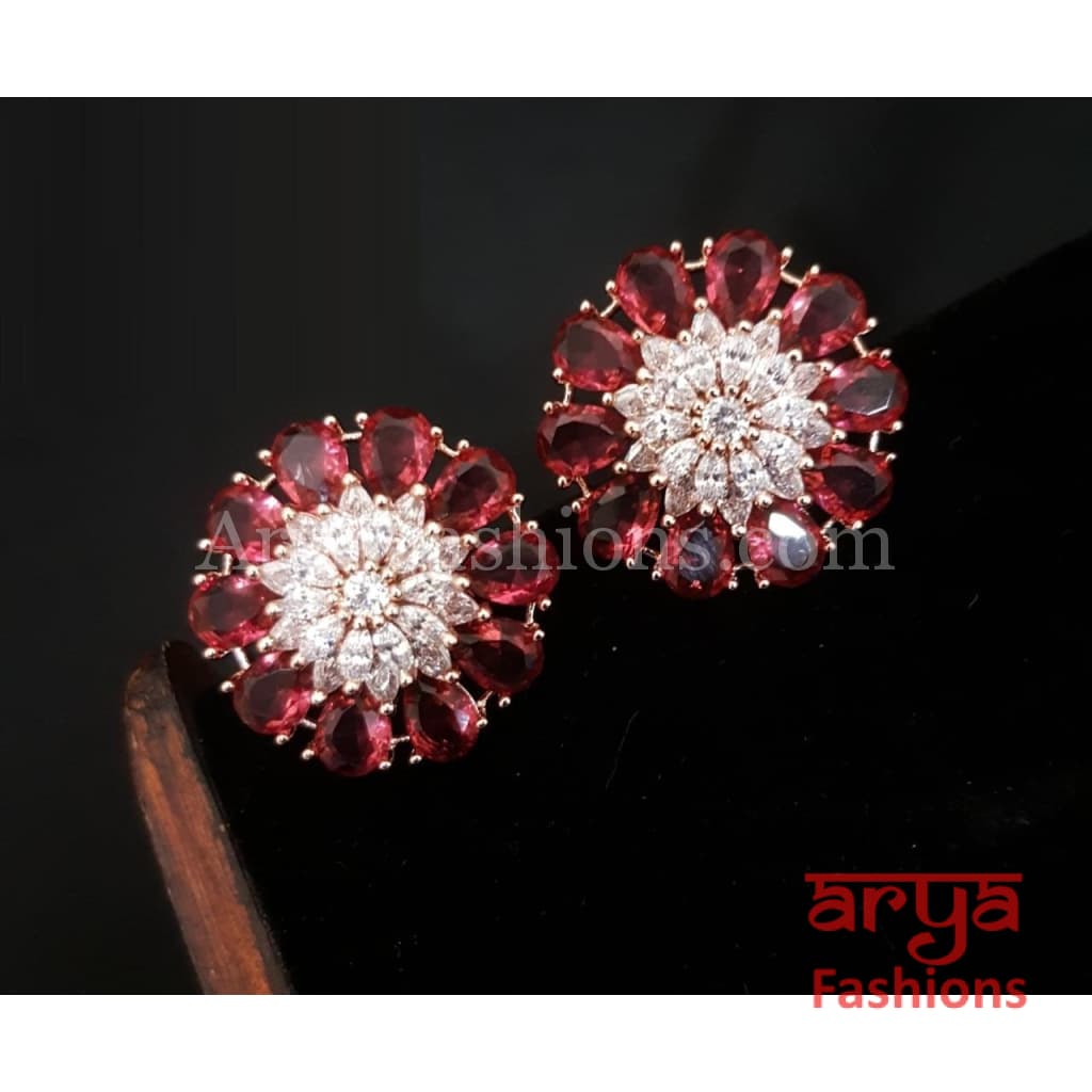 Isha CZ Studs with Silver stones in Rose Gold Finish/ Trendy Bollywood Stud