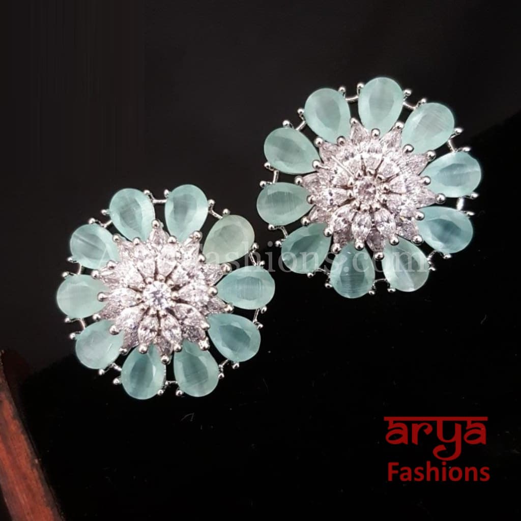Isha CZ Studs with Silver stones in Rose Gold Finish/ Trendy Bollywood Stud