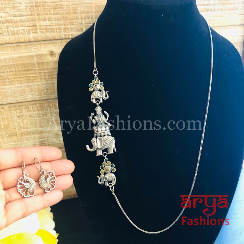 Ishvi Side Silver Pendant Statement Necklace/ Amrapali Oxidized Tribal Necklace
