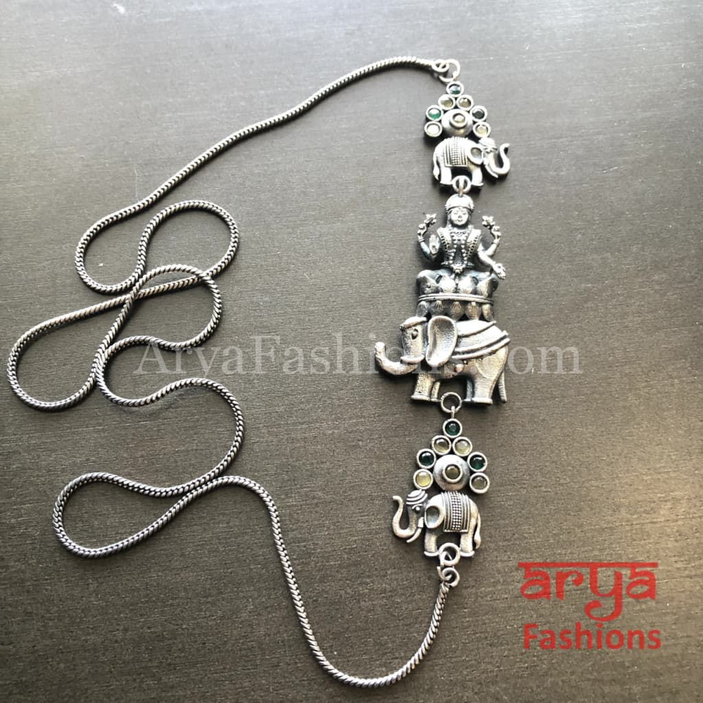 Ishvi Side Silver Pendant Statement Necklace/ Amrapali Oxidized Tribal Necklace