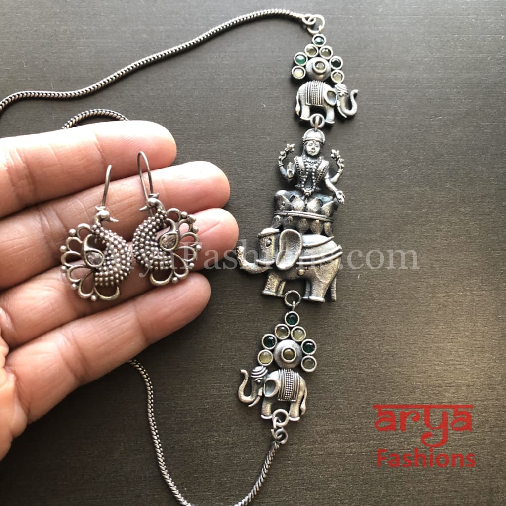 Ishvi Side Silver Pendant Statement Necklace/ Amrapali Oxidized Tribal Necklace
