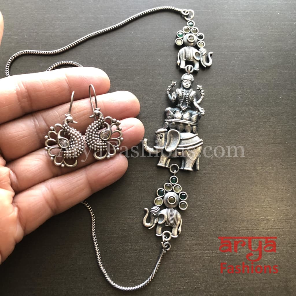 Ishvi Side Silver Pendant Statement Necklace/ Amrapali Oxidized Tribal Necklace