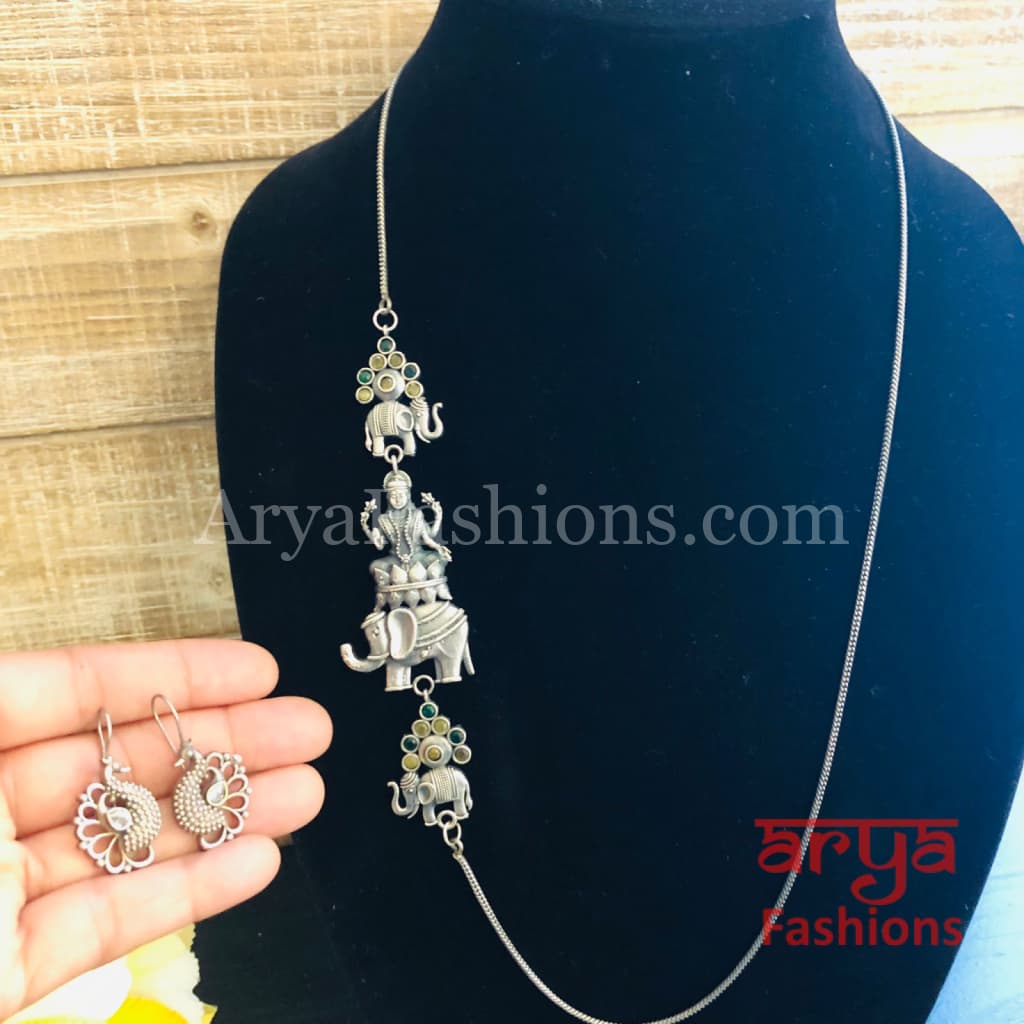 Ishvi Side Silver Pendant Statement Necklace/ Amrapali Oxidized Tribal Necklace