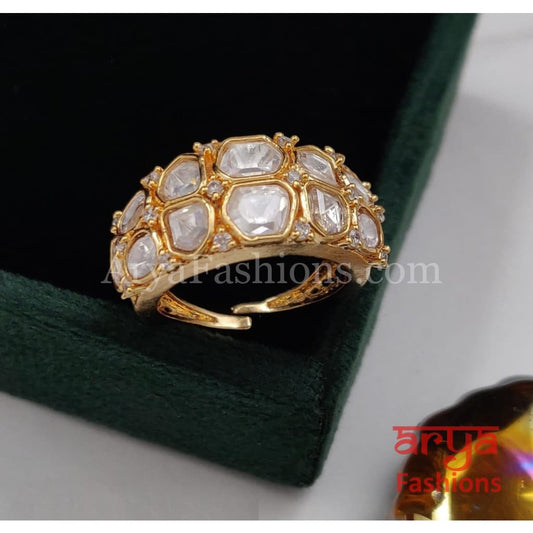 Jadau Kundan Ring Band with CZ Stones