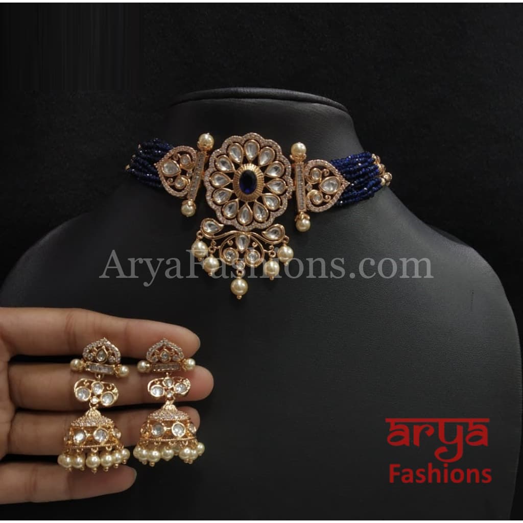 Jadau Rajwadi Pacchi Kundan CZ Choker/ Emerald Choker