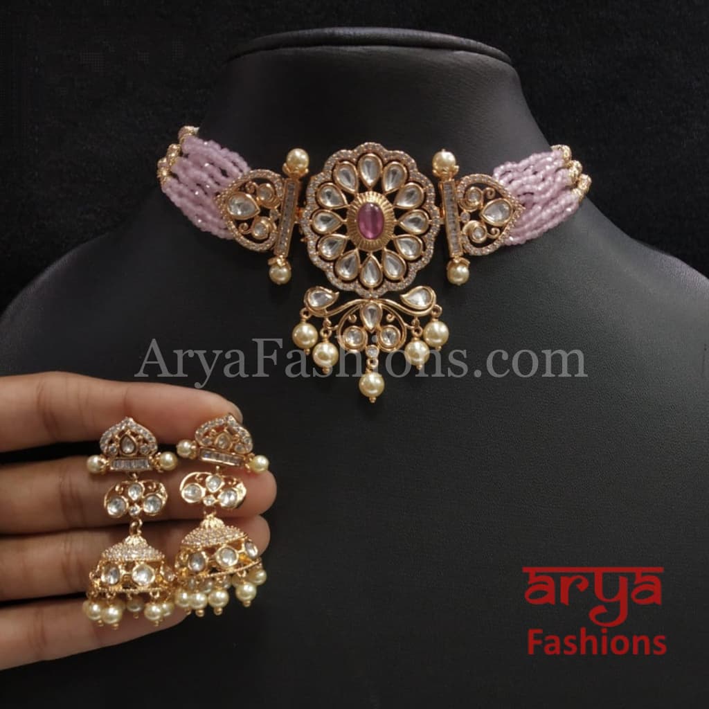 Jadau Rajwadi Pacchi Kundan CZ Choker/ Emerald Choker
