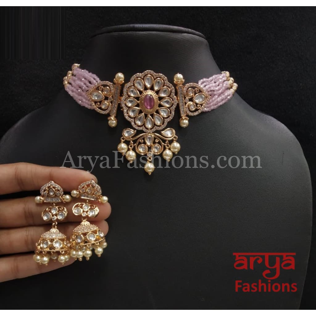 Jadau Rajwadi Pacchi Kundan CZ Choker/ Emerald Choker