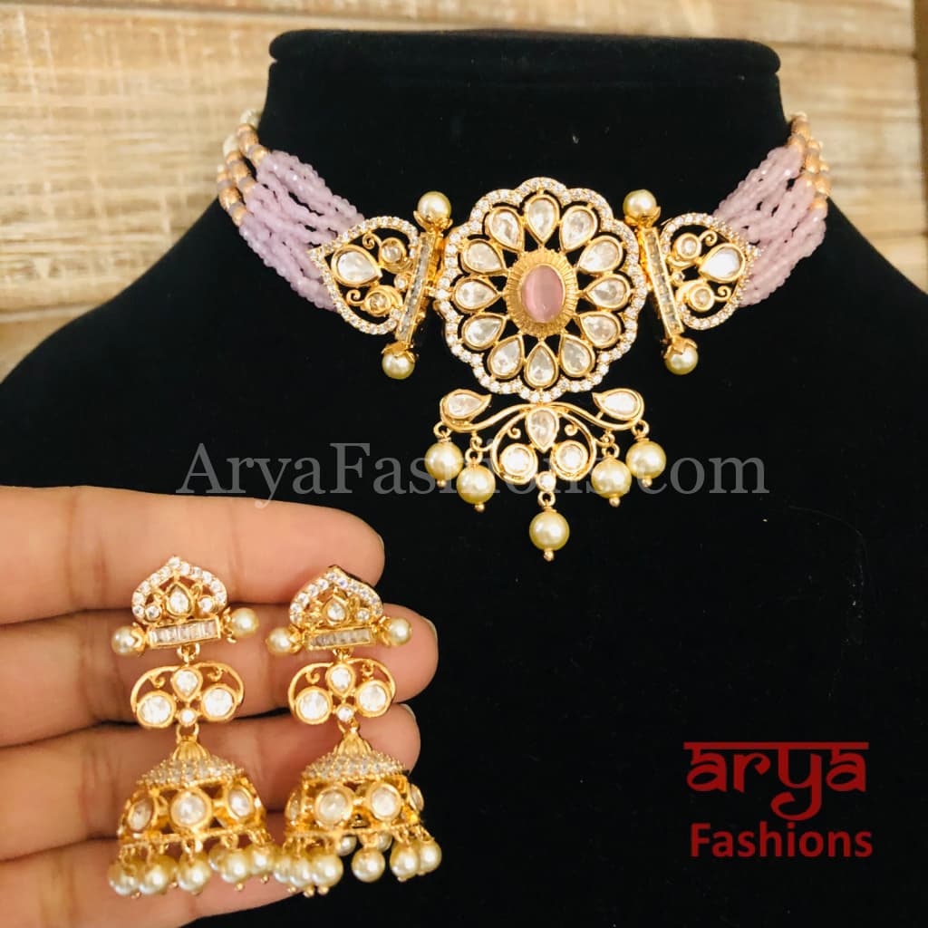 Jadau Rajwadi Pacchi Kundan CZ Choker/ Emerald Choker