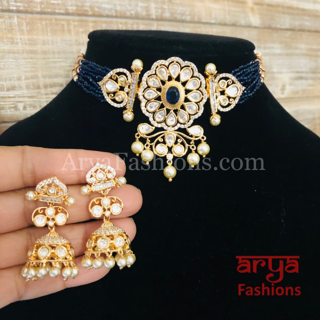 Jadau Rajwadi Pacchi Kundan CZ Choker/ Emerald Choker
