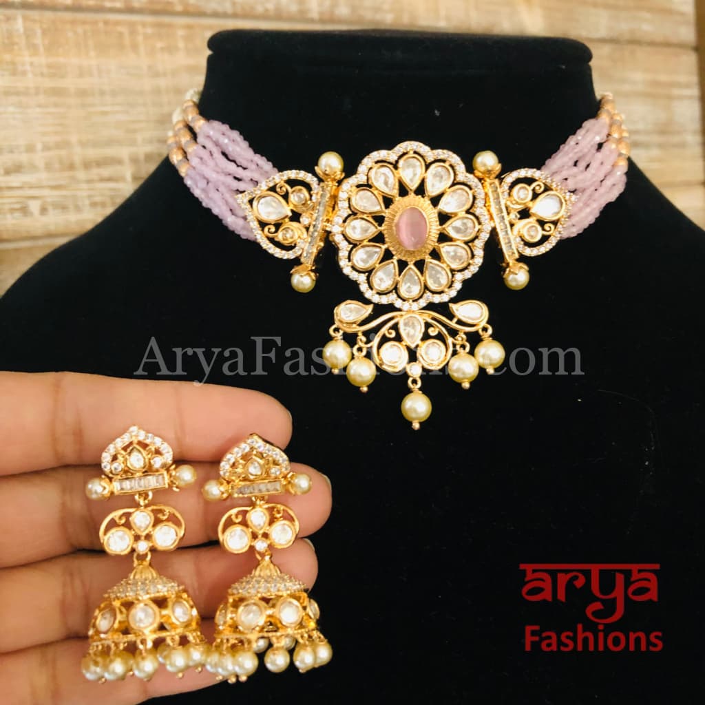 Jadau Rajwadi Pacchi Kundan CZ Choker/ Emerald Choker