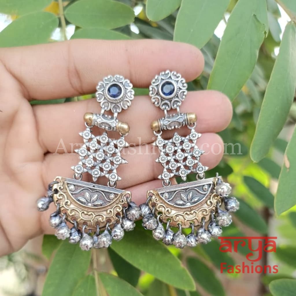 Katrina Kaif Dual Tone Oxidized Silver Indian Chandbali