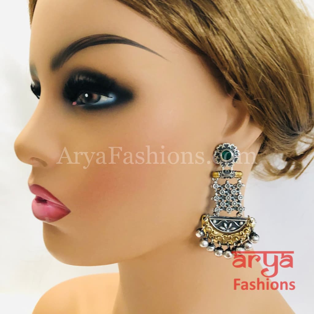 Katrina Kaif Dual Tone Oxidized Silver Indian Chandbali