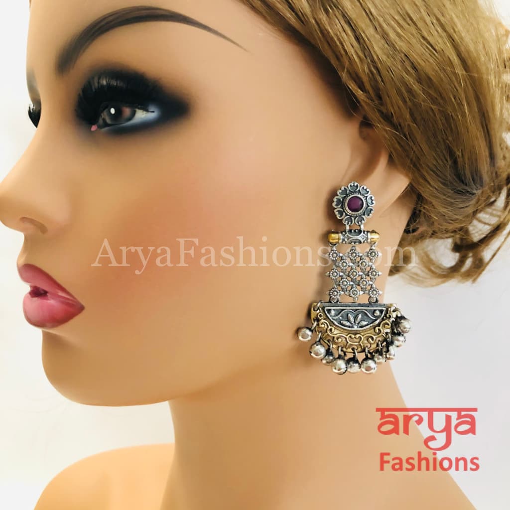 Katrina Kaif Dual Tone Oxidized Silver Indian Chandbali
