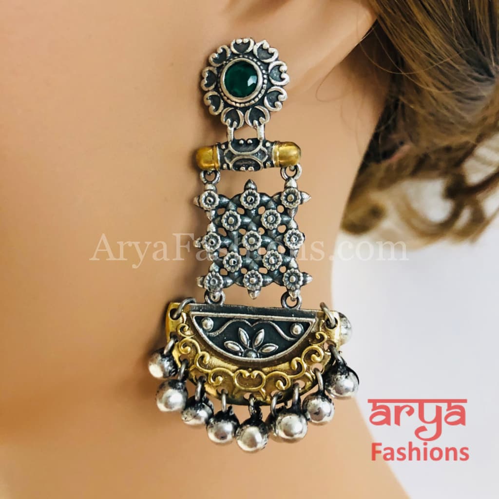 Katrina Kaif Dual Tone Oxidized Silver Indian Chandbali