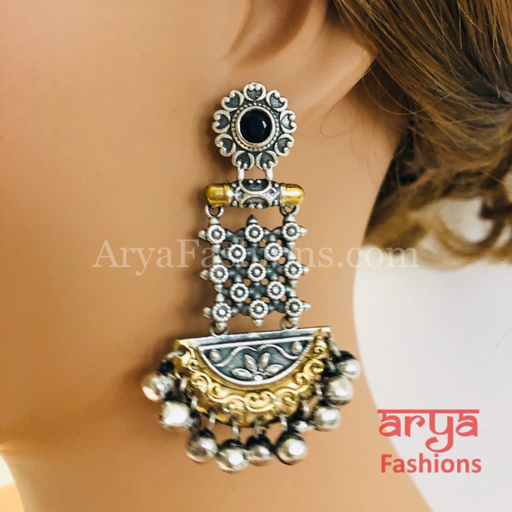 Katrina Kaif Dual Tone Oxidized Silver Indian Chandbali