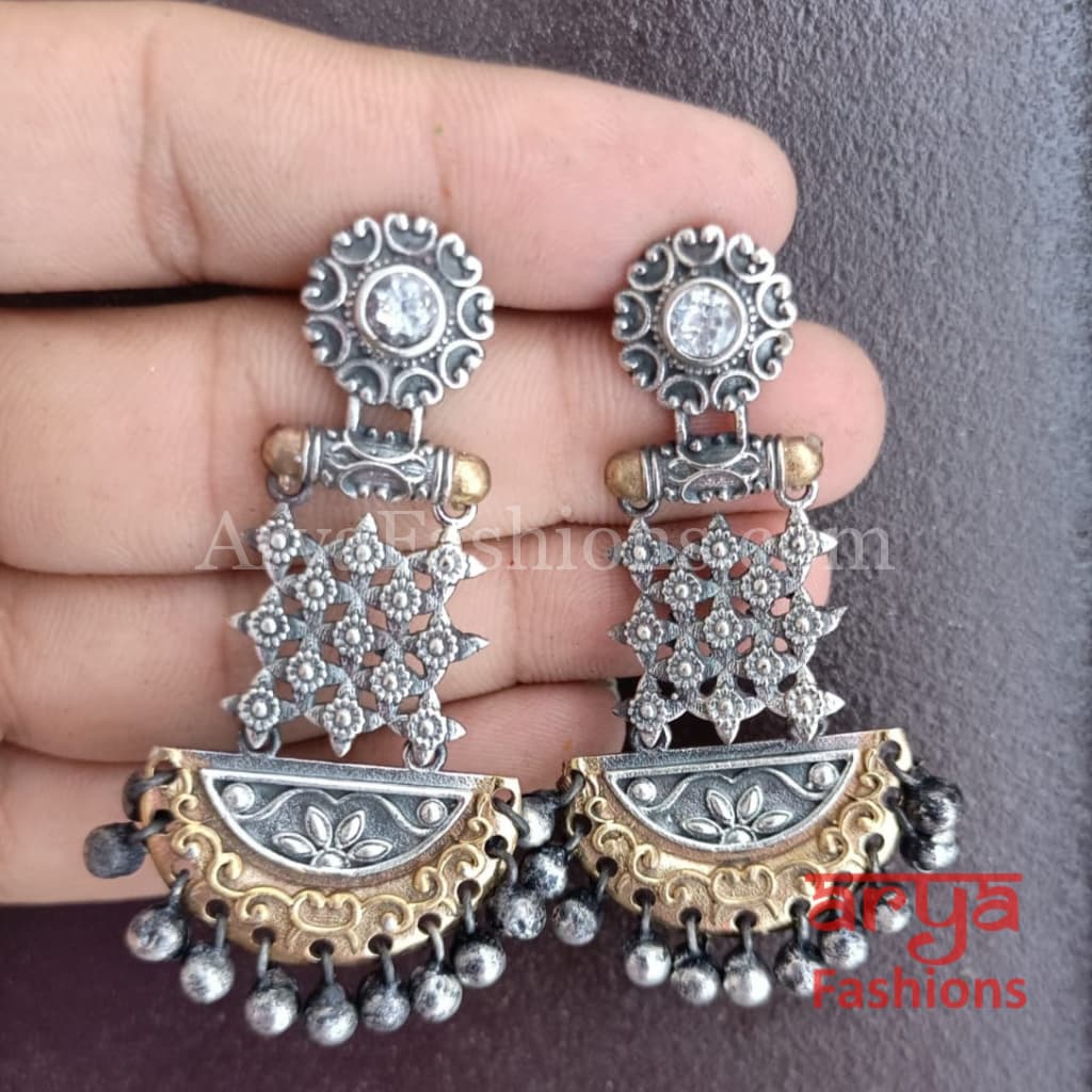 Katrina Kaif Dual Tone Oxidized Silver Indian Chandbali