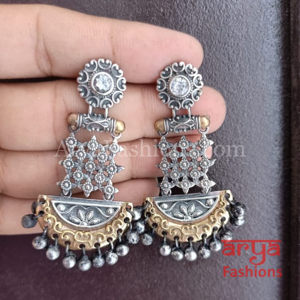 Katrina Kaif Dual Tone Oxidized Silver Indian Chandbali