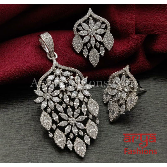 Kiara Silver Cubic Zirconia Pendant Set with Stud Earrings