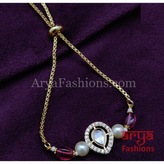 Kundan Pearl Chain Bracelet/ Rajwadi Bracelet