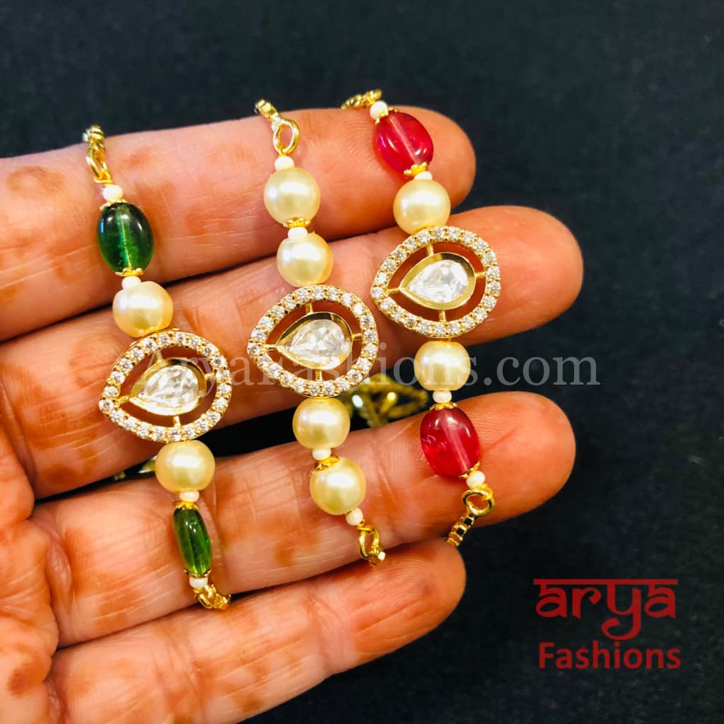Kundan Pearl Chain Bracelet/ Rajwadi Bracelet