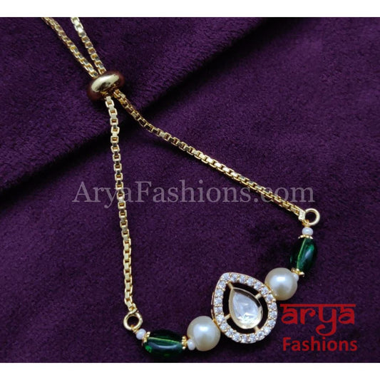 Kundan Pearl Chain Bracelet/ Rajwadi Bracelet