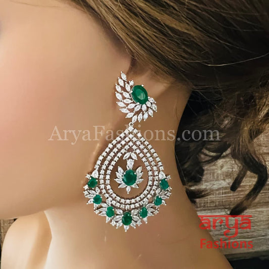 Long Cubic Zirconia Chandbali Earrings