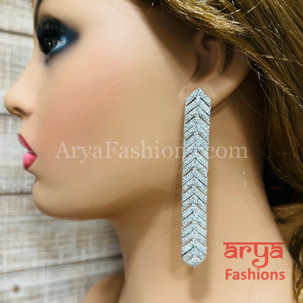 Long Silver CZ Earrings / Designer Cubic Zirconia earrings/