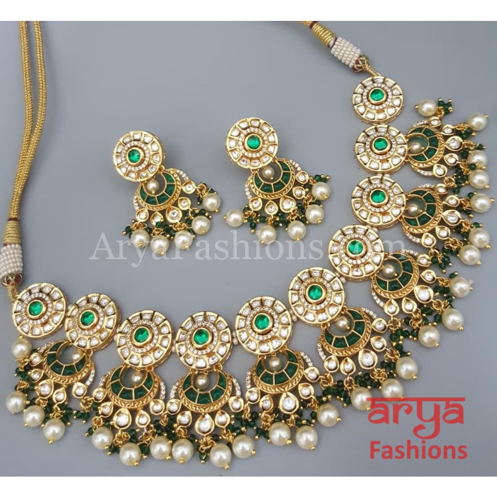 Mahika Pacchi Kundan Necklace Set with Pearl Drops