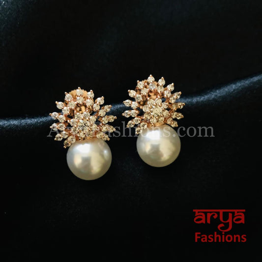 Mimi Rose Gold CZ Studs with Pearl