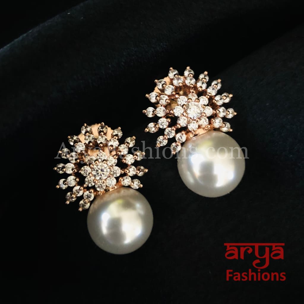 Mimi Rose Gold CZ Studs with Pearl