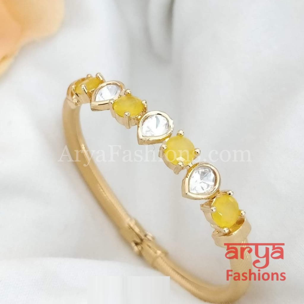 Minimalist 22 Karat Gold plated Bracelet with Kundan and Colored Stones