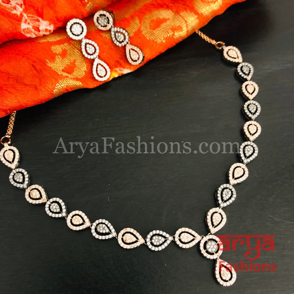 Misha Bridal CZ Wedding Necklace/ Rose Black Cubic Zirconia Necklace