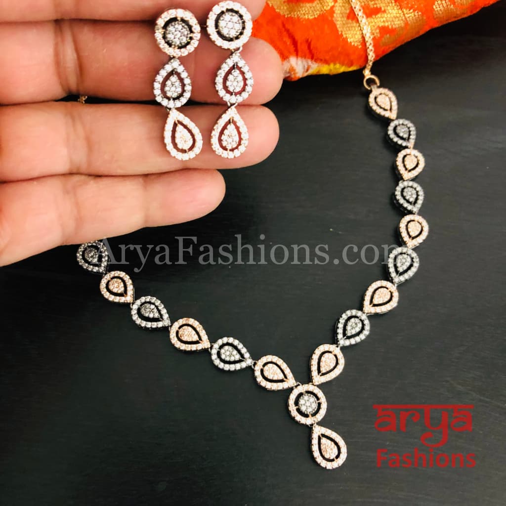 Misha Bridal CZ Wedding Necklace/ Rose Black Cubic Zirconia Necklace