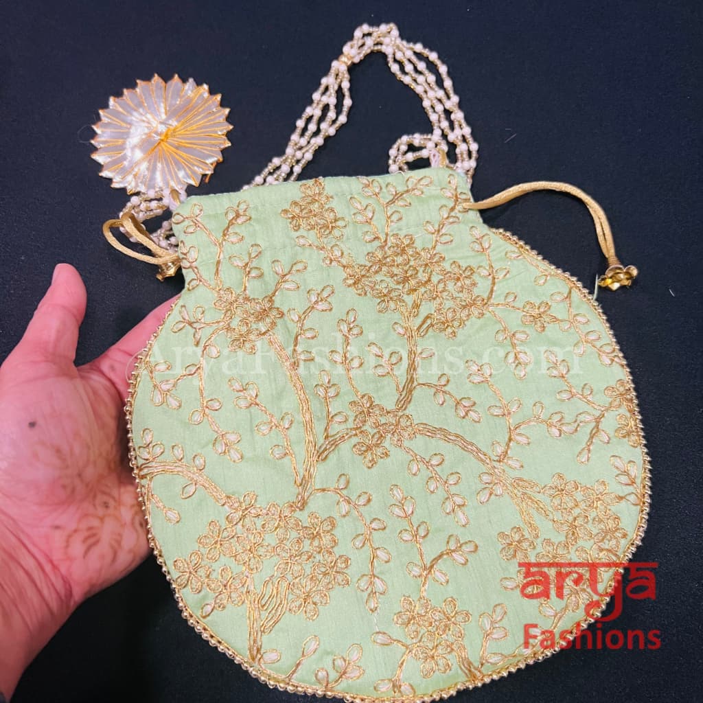 Multicolor Jaipuri Satin Potli Bag/ Designer Embroidered