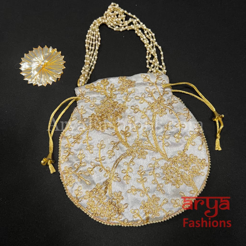 Multicolor Jaipuri Satin Potli Bag/ Designer Embroidered