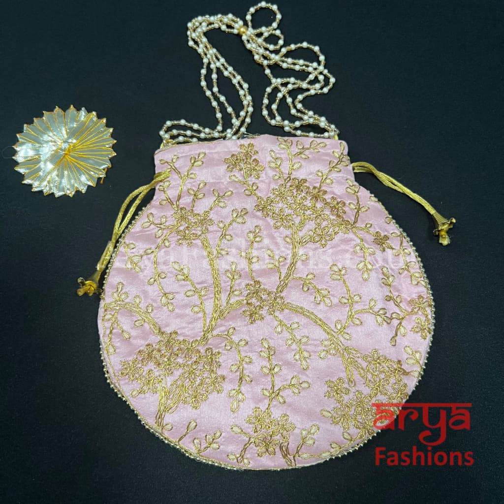 Multicolor Jaipuri Satin Potli Bag/ Designer Embroidered