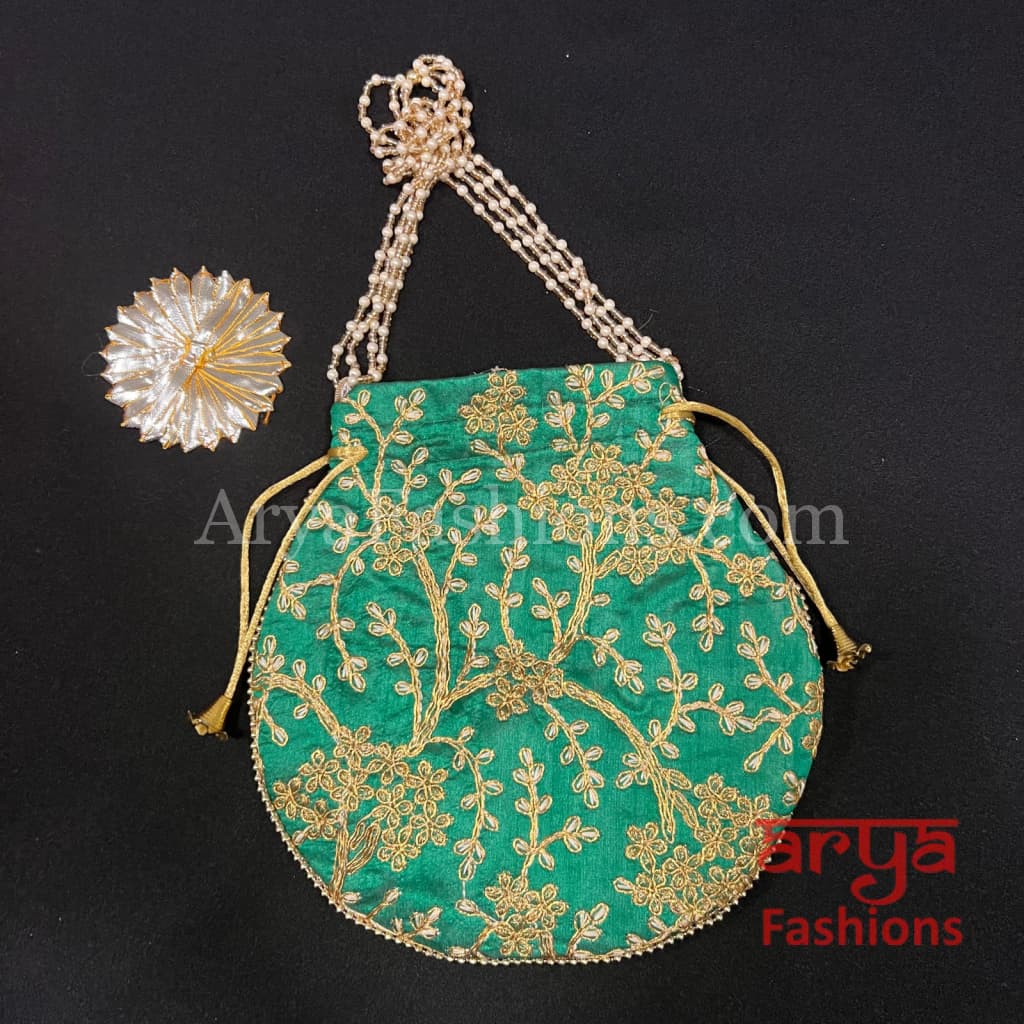 Multicolor Jaipuri Satin Potli Bag/ Designer Embroidered