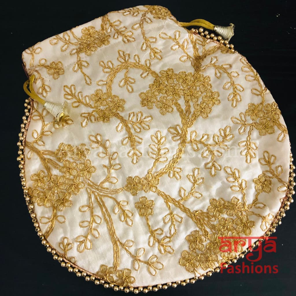 Multicolor Jaipuri Satin Potli Bag/ Designer Embroidered