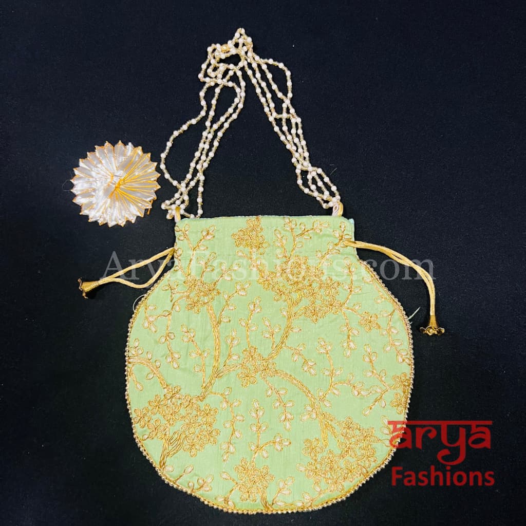 Multicolor Jaipuri Satin Potli Bag/ Designer Embroidered