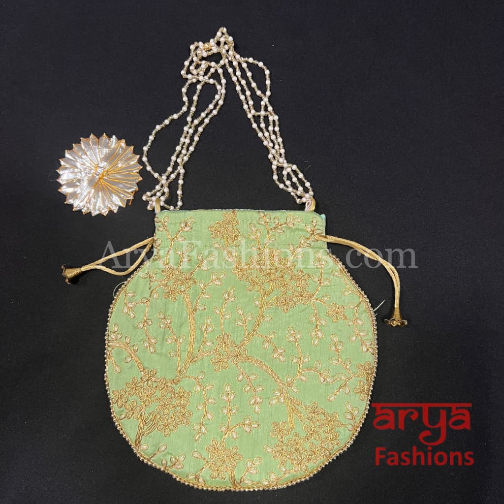 Multicolor Jaipuri Satin Potli Bag/ Designer Embroidered