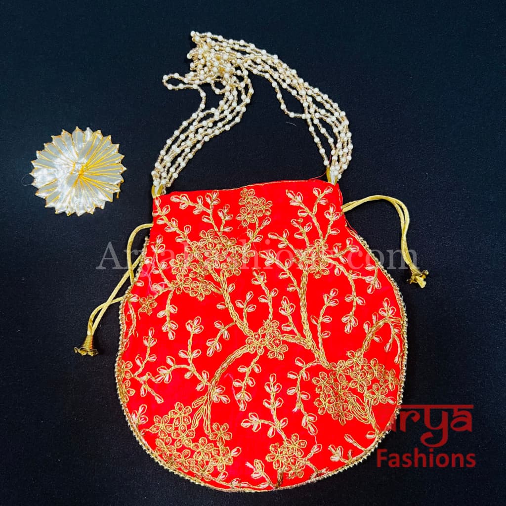 Multicolor Jaipuri Satin Potli Bag/ Designer Embroidered