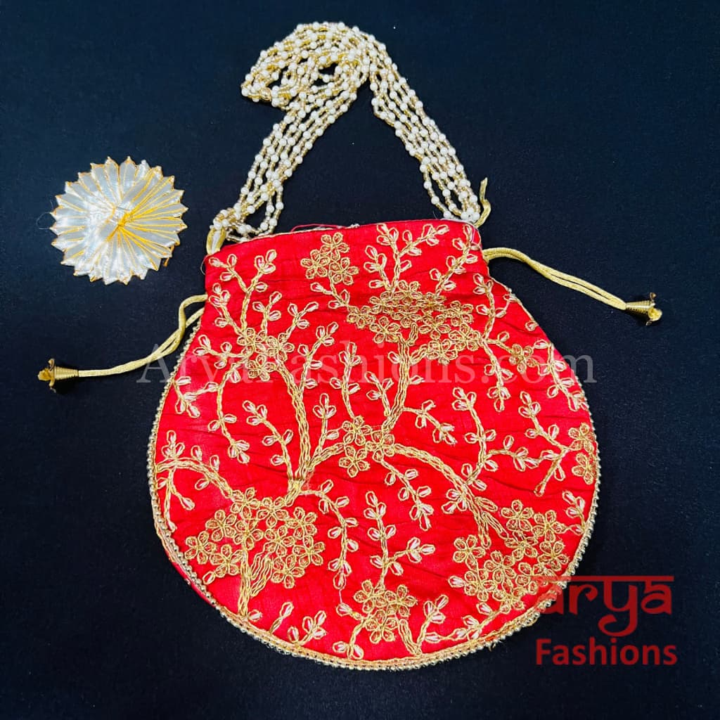 Multicolor Jaipuri Satin Potli Bag/ Designer Embroidered