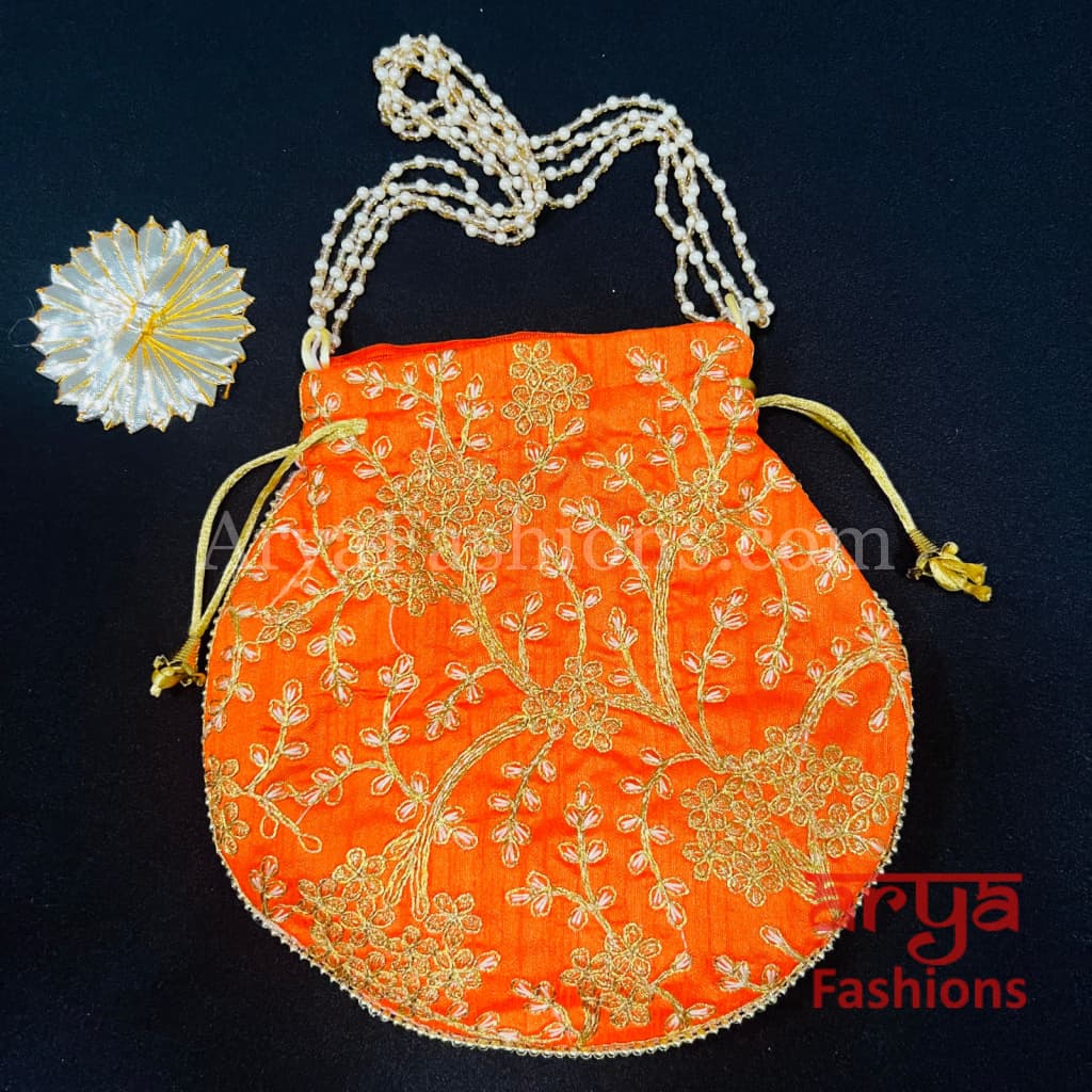 Multicolor Jaipuri Satin Potli Bag/ Designer Embroidered