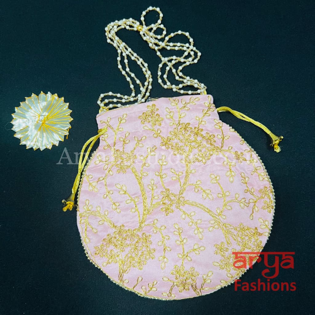Multicolor Jaipuri Satin Potli Bag/ Designer Embroidered