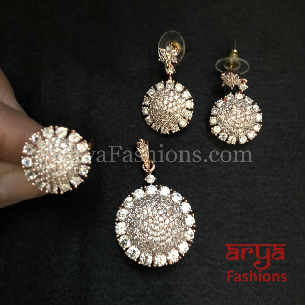 Naina CZ Pendant Set with Ring and Earrings