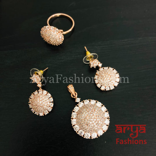 Naina CZ Pendant Set with Ring and Earrings