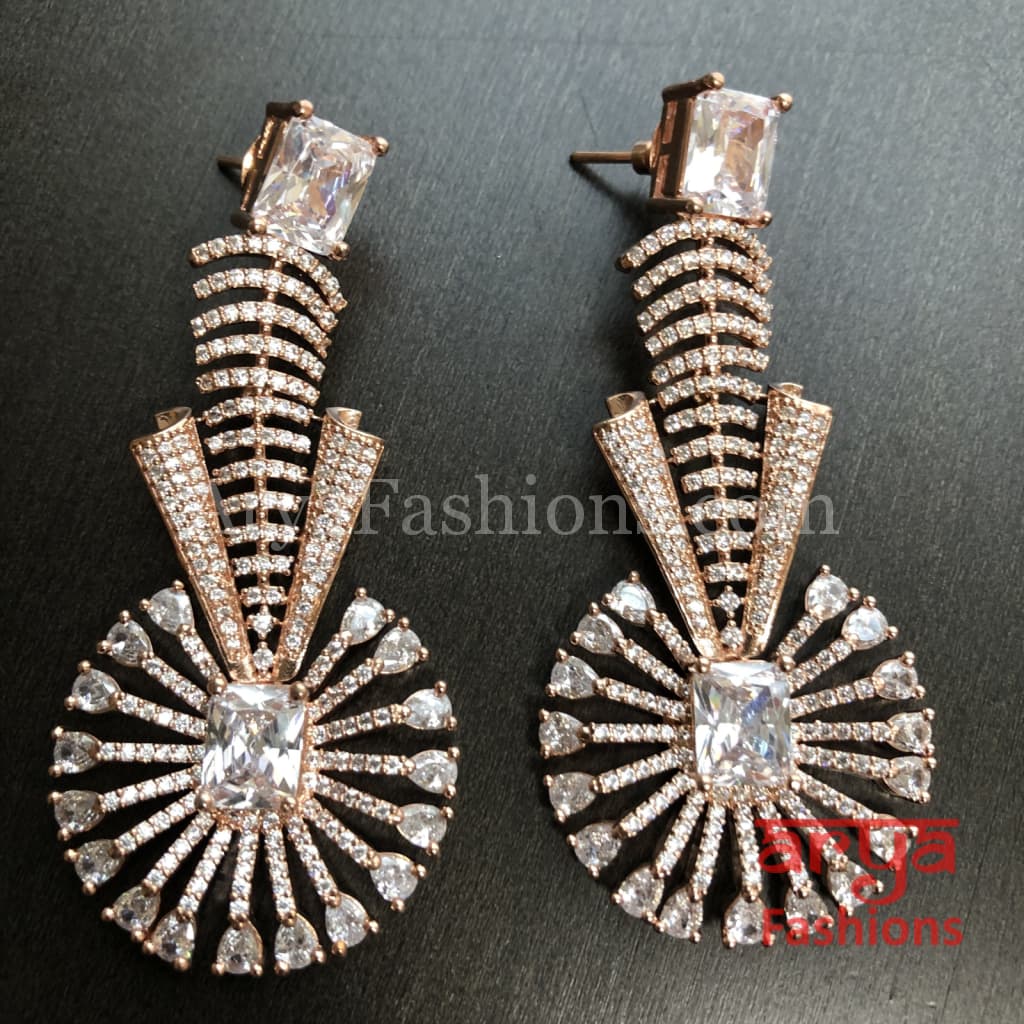 Numi Rose Gold Chandelier theme CZ Party Earrings