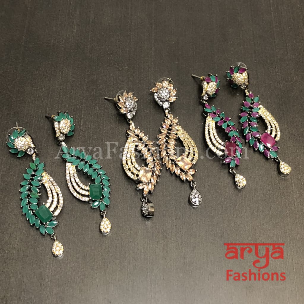Nuvi Green/Champagne/Pink CZ Earrings